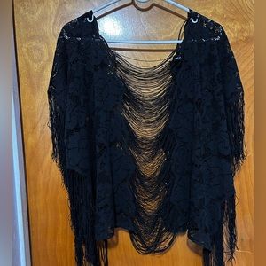 Black lace & fringe throw over